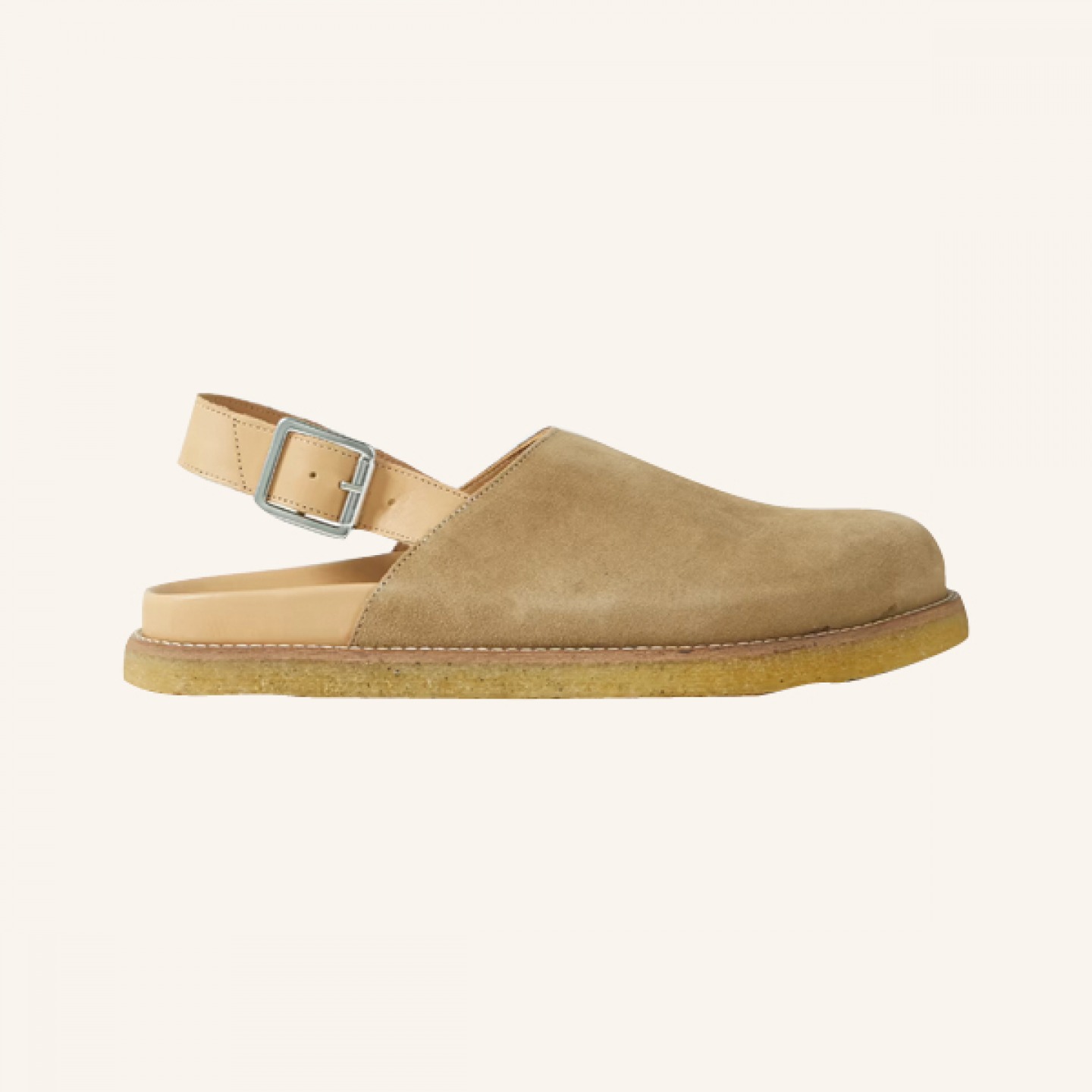 Leather trimmed suede mules