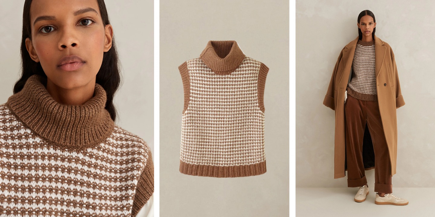 Jacquard vest and snood