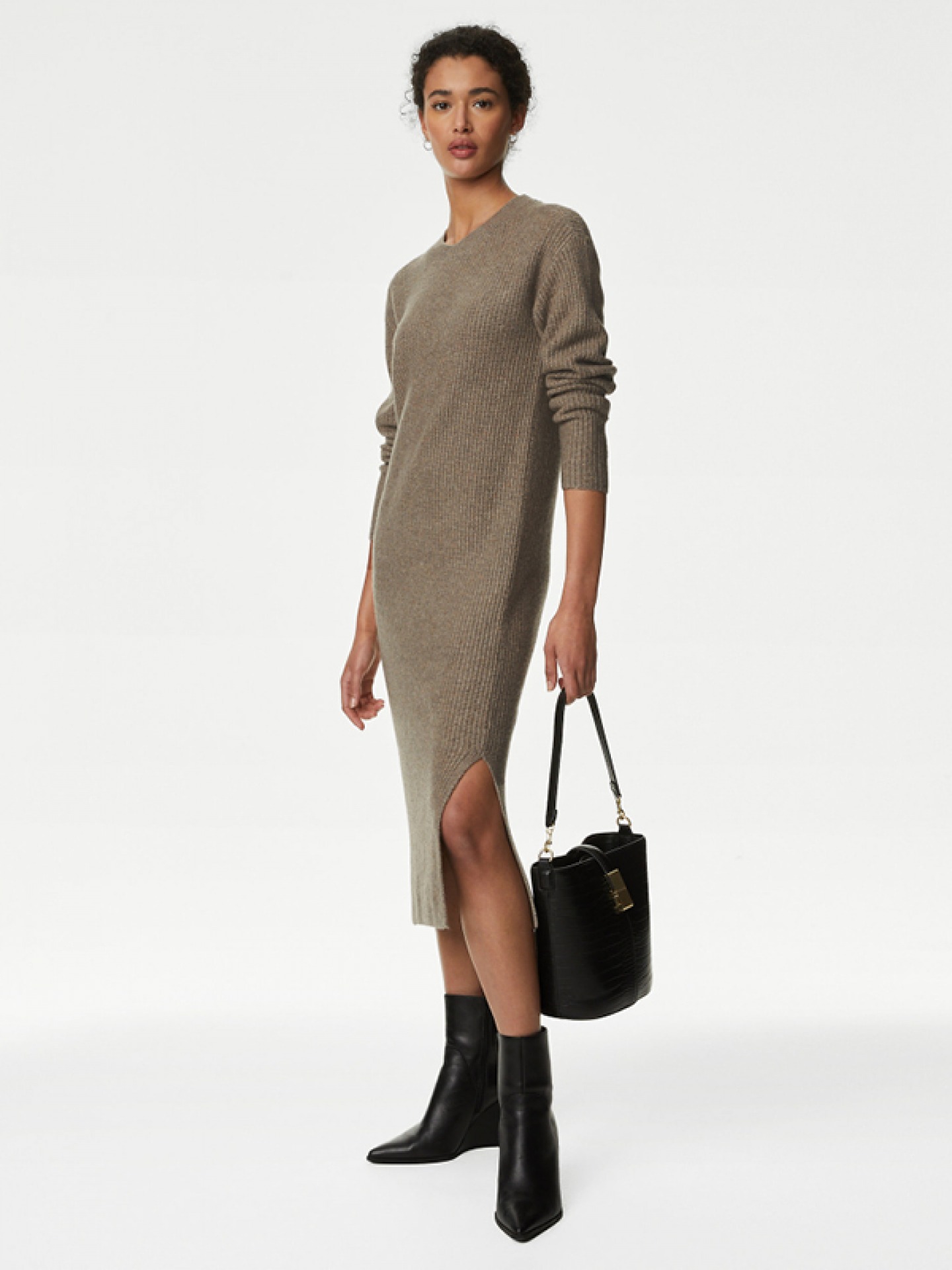 Ribbed Split Hem Knitted Dress