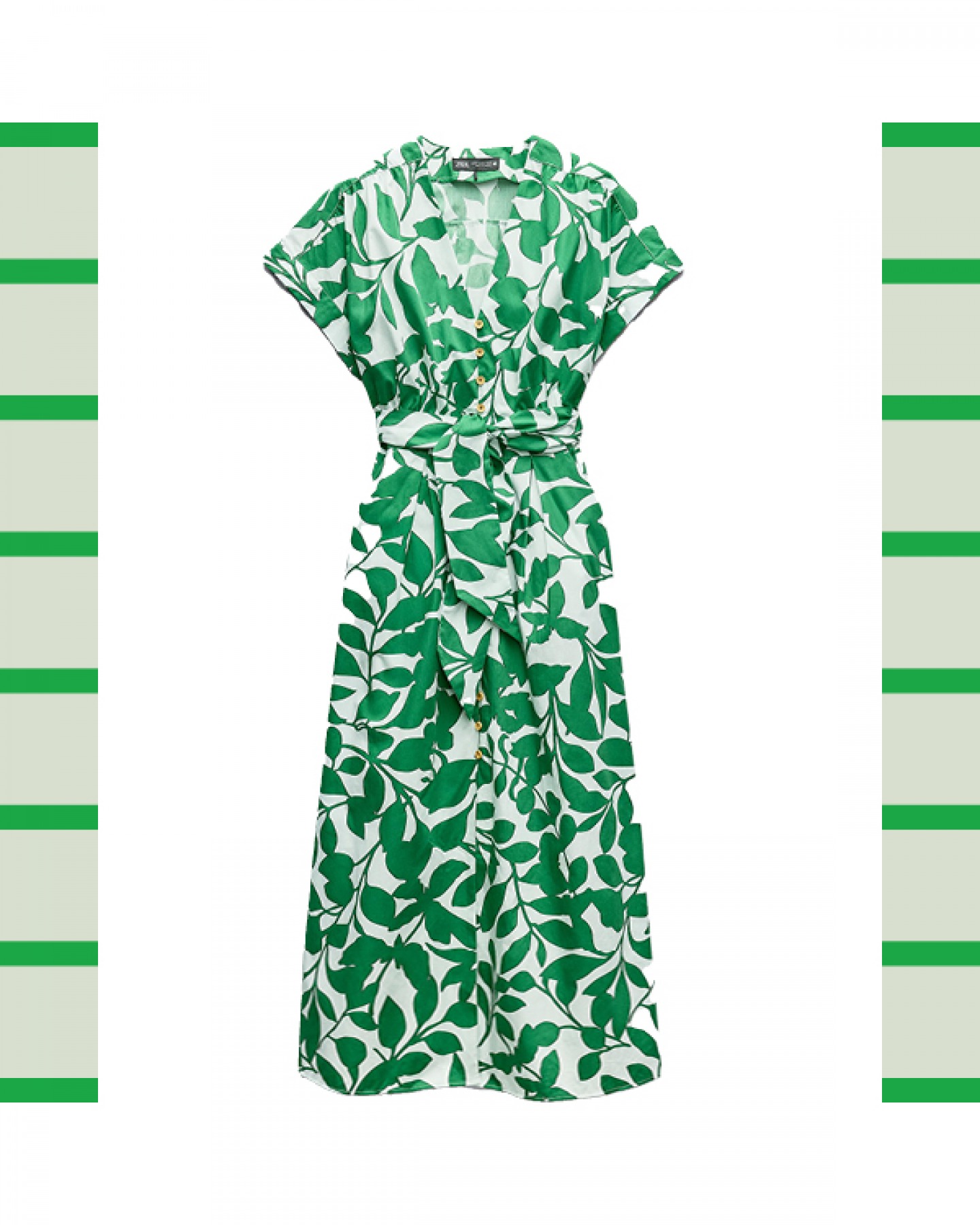 Printed midi dress with belt,