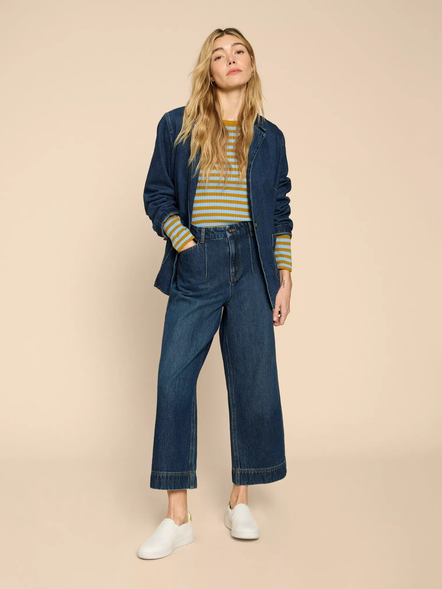 Model wearing Loren wide leg jeans