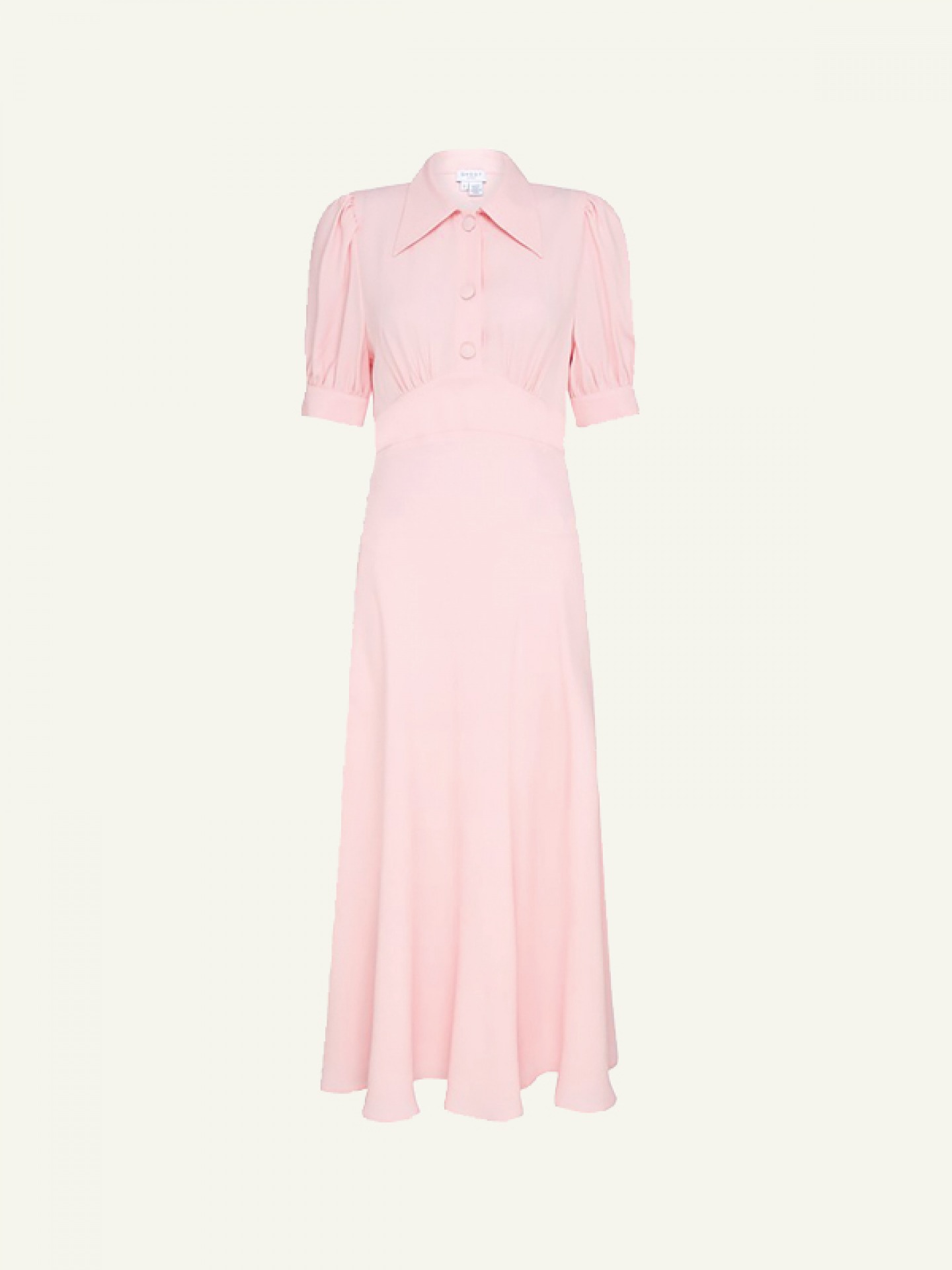 Pink Crepe midi dress with collar and 1/4 buttons