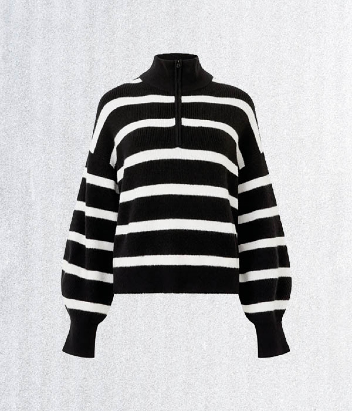 Half zip stripped black and white jumper