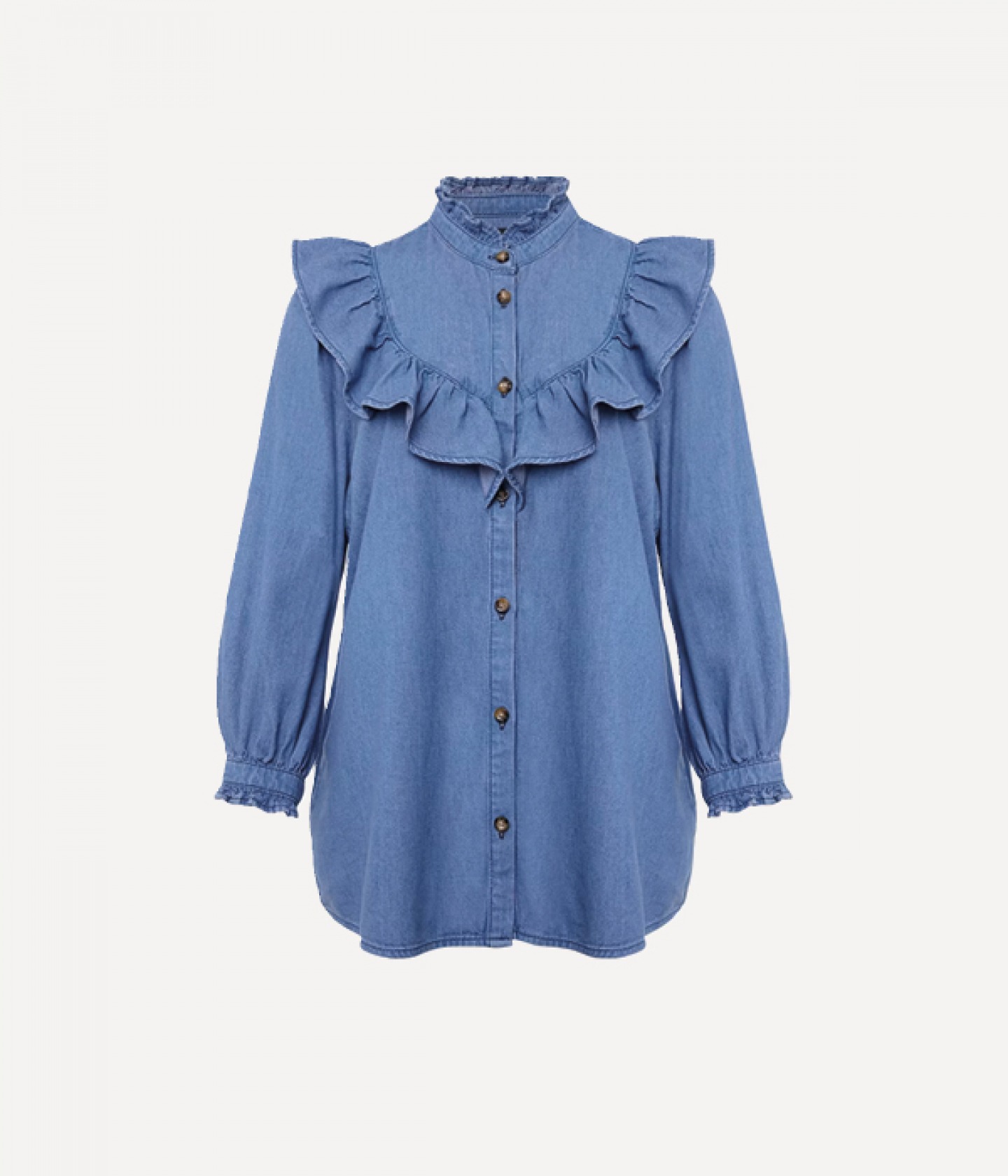 Ruffle denim shirt