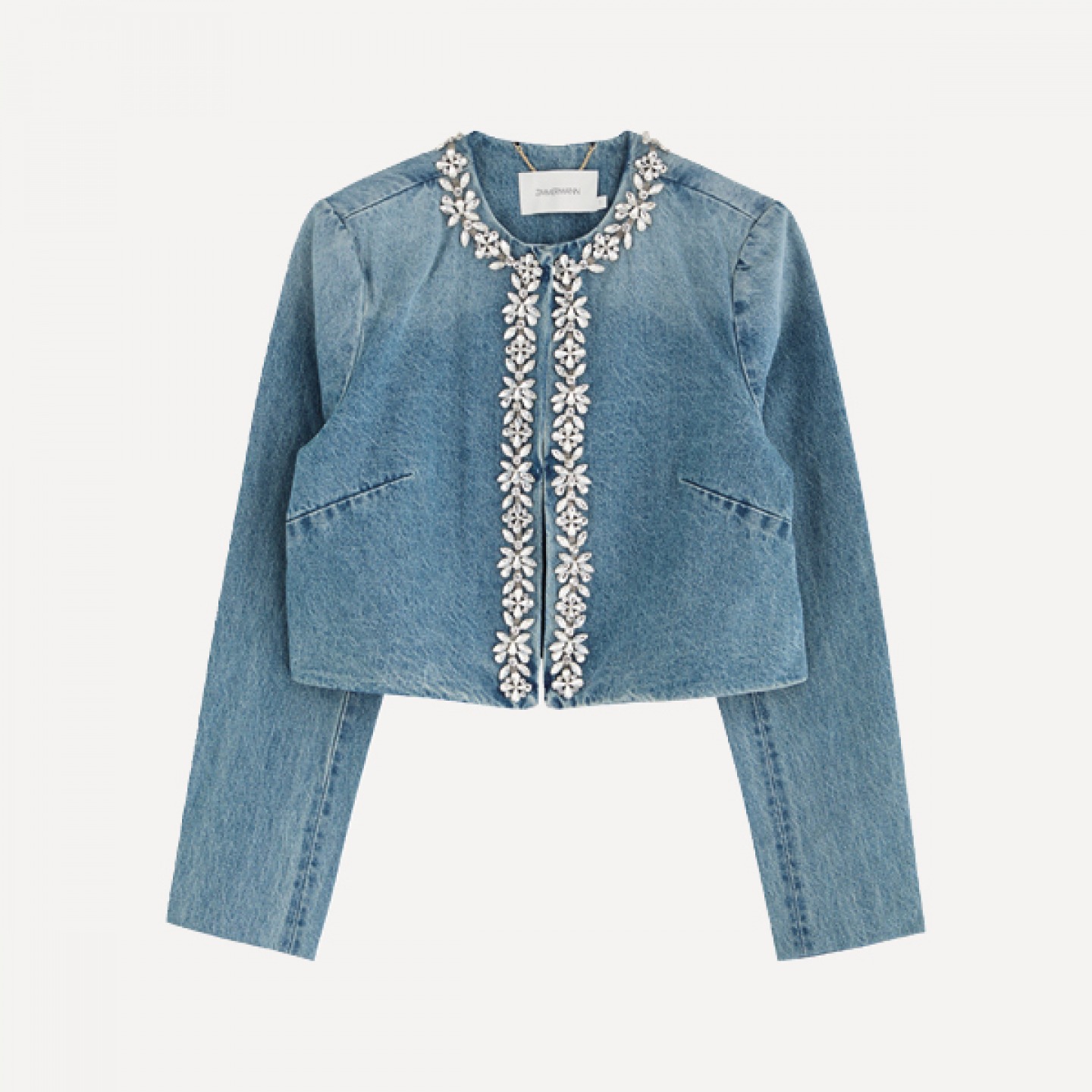 Crystal embellished denim jacket