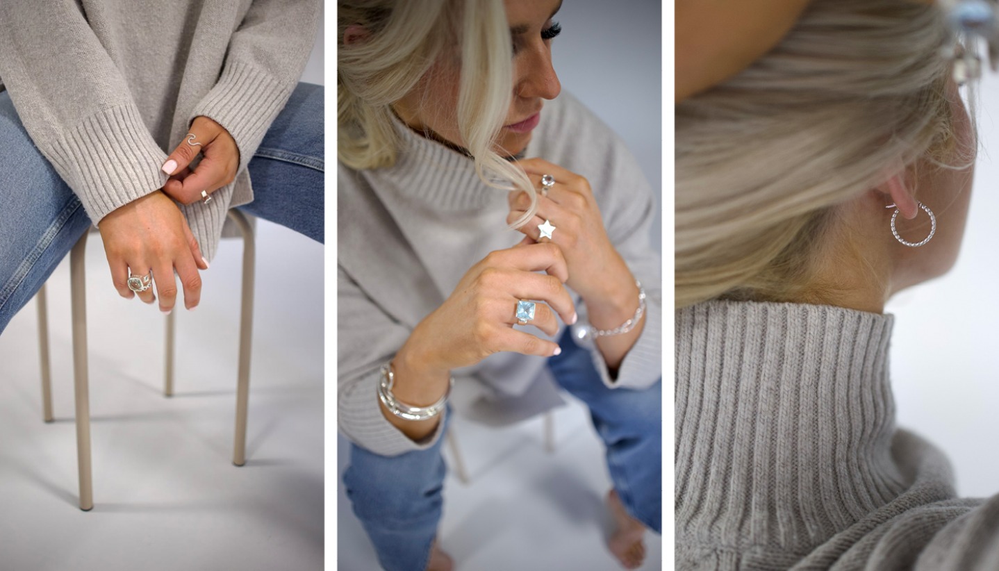 Martha modeling her jewellery