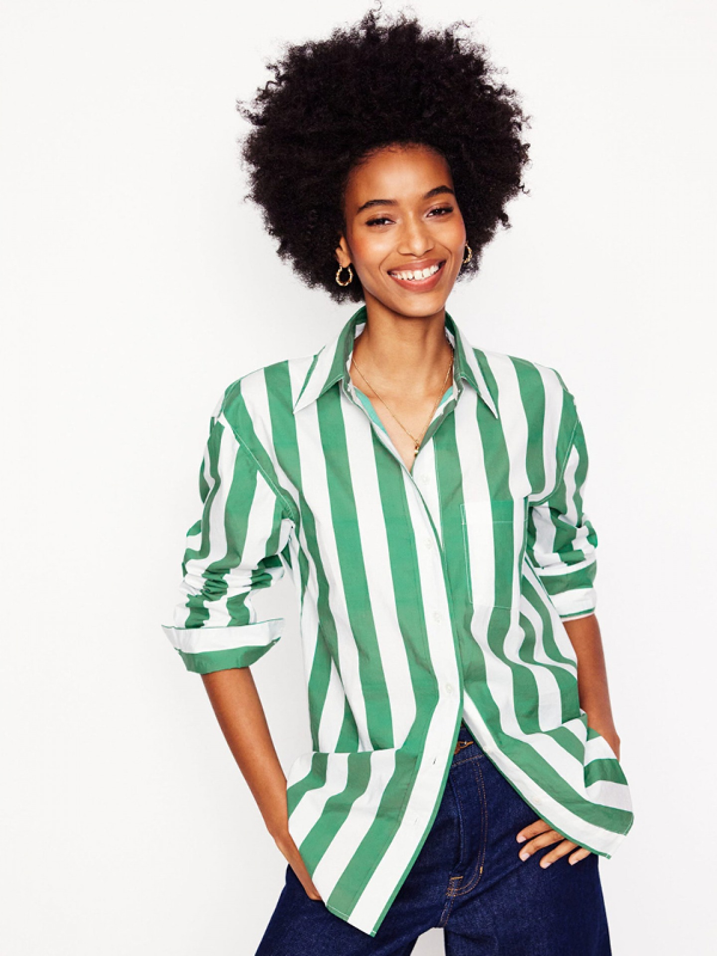 Green and white thick Stripe shirt