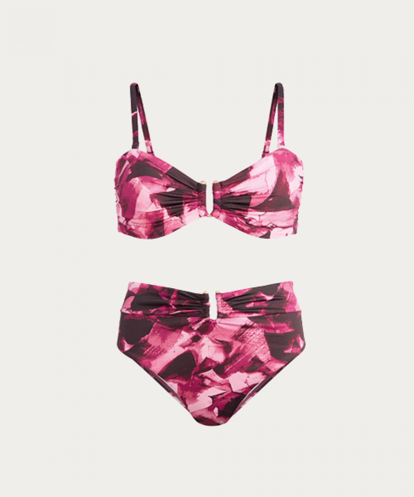 Abstract pink bikini top and bottoms