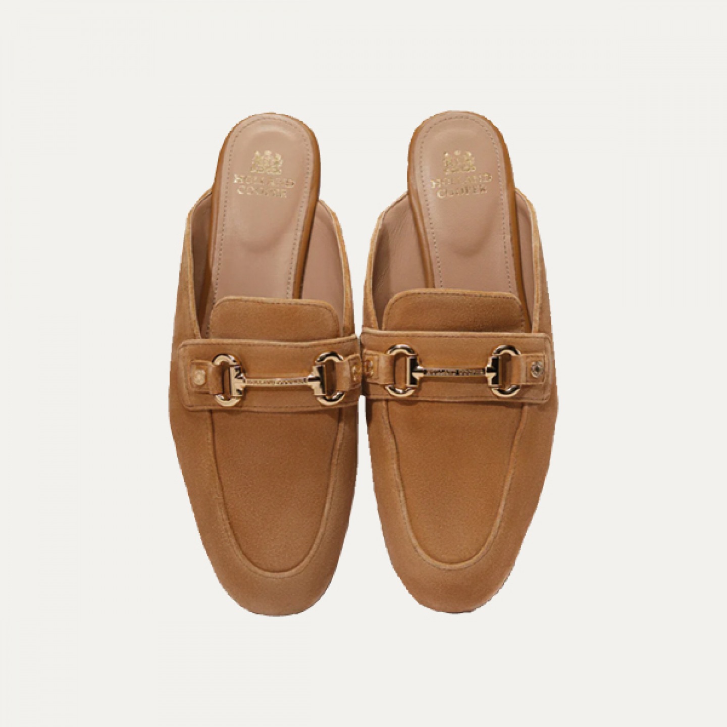 Tan suede backless loafer