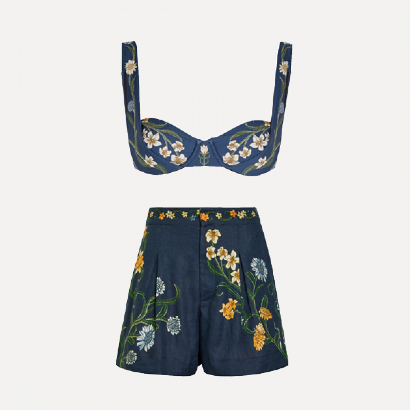 Floral bikini top  and linen shorts