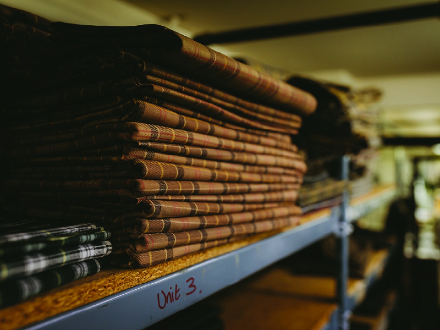 Liner fabrics on a shelf