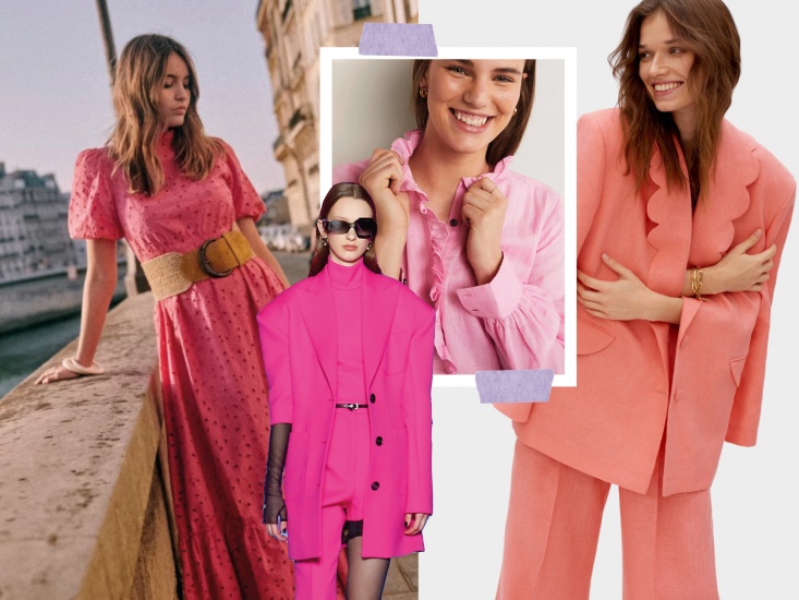 Collage of models wearing pink clothing