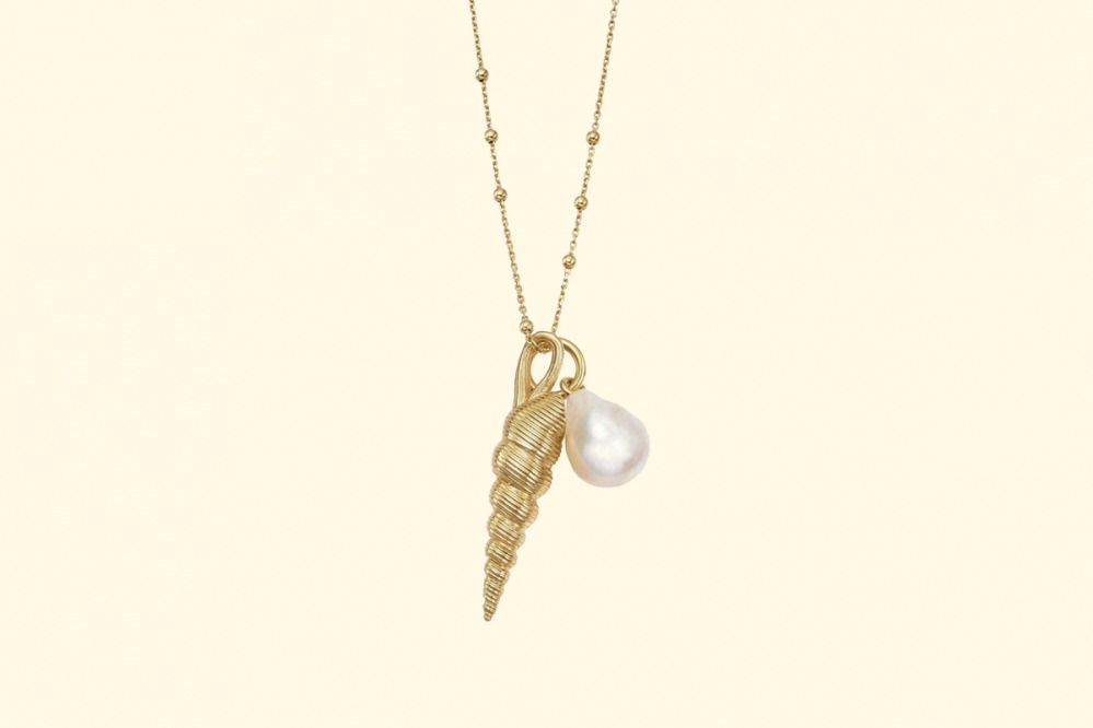 Baroque pearl and shell pendant