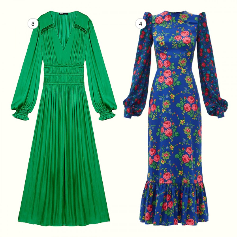 Green dress and blue floral dress