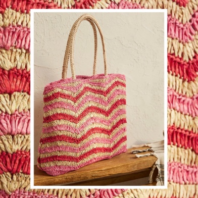 pink woven beach bag