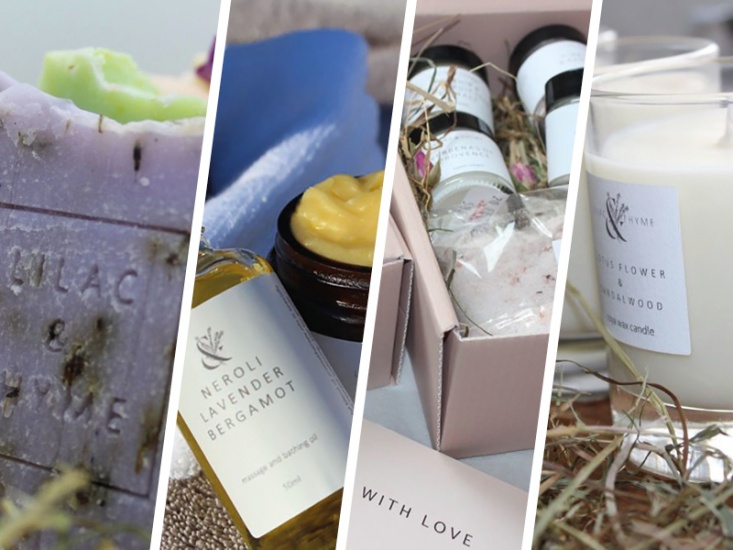 collage of Lilac and Thyme cosmetics