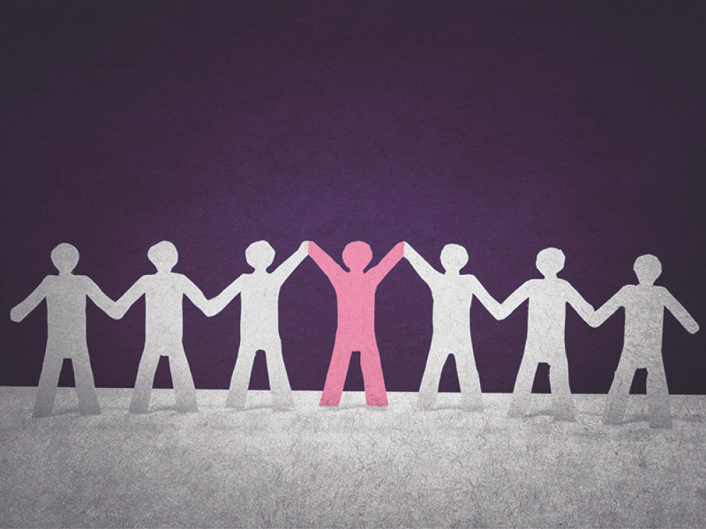 purple background with paper cut out people