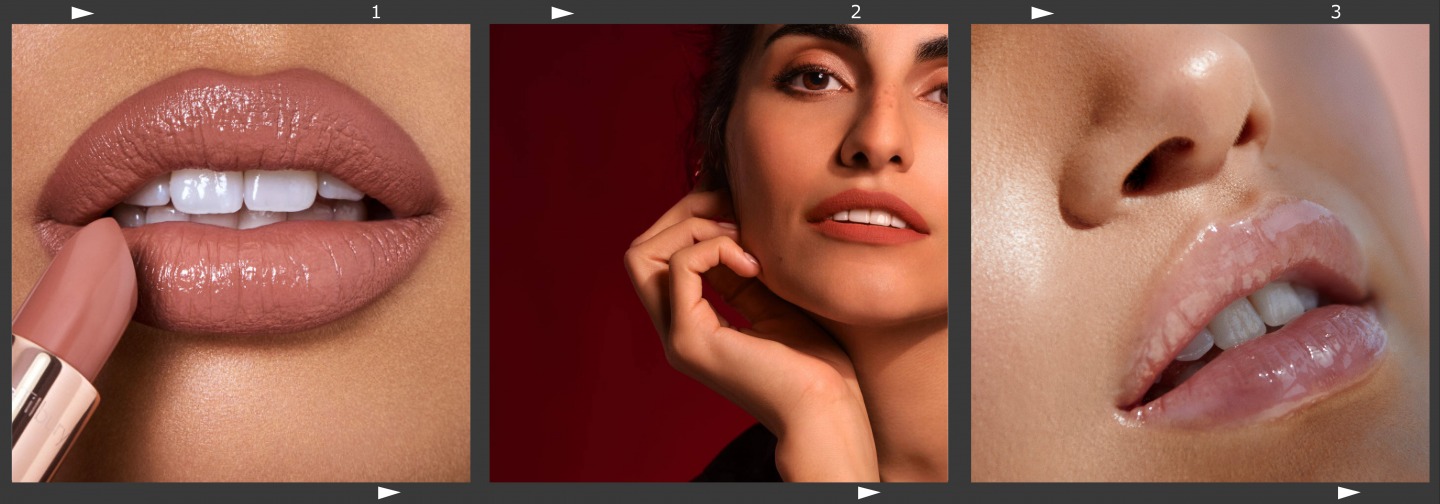 models faces on a film role wearing lipstick