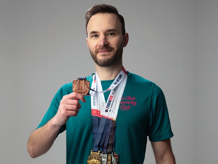 David Stubbs wearing race medals