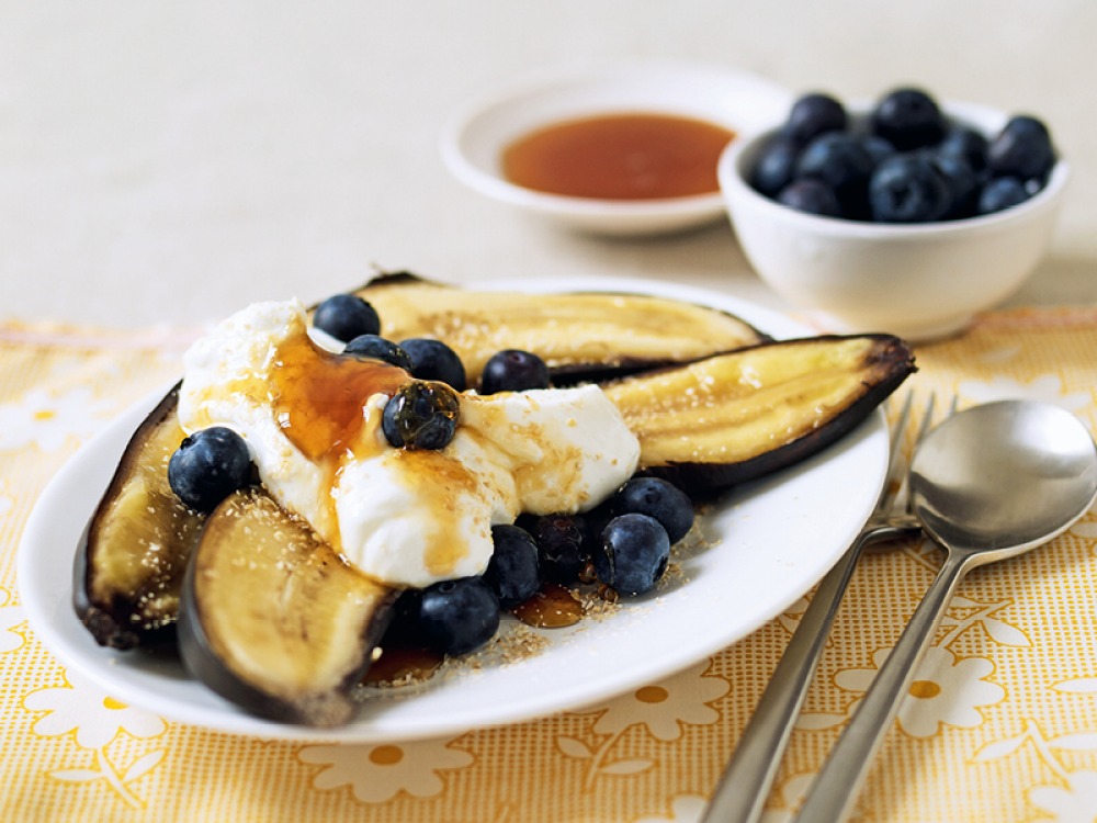 Griddled Bananas with Blueberries