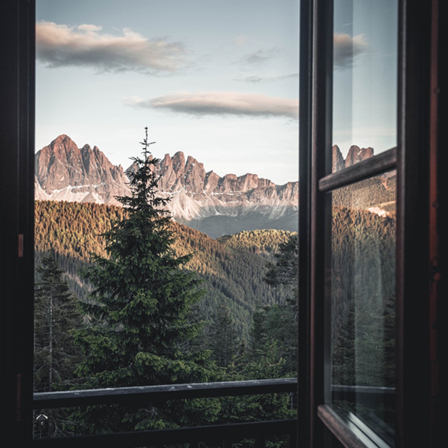 scenic window looking over Dolomites