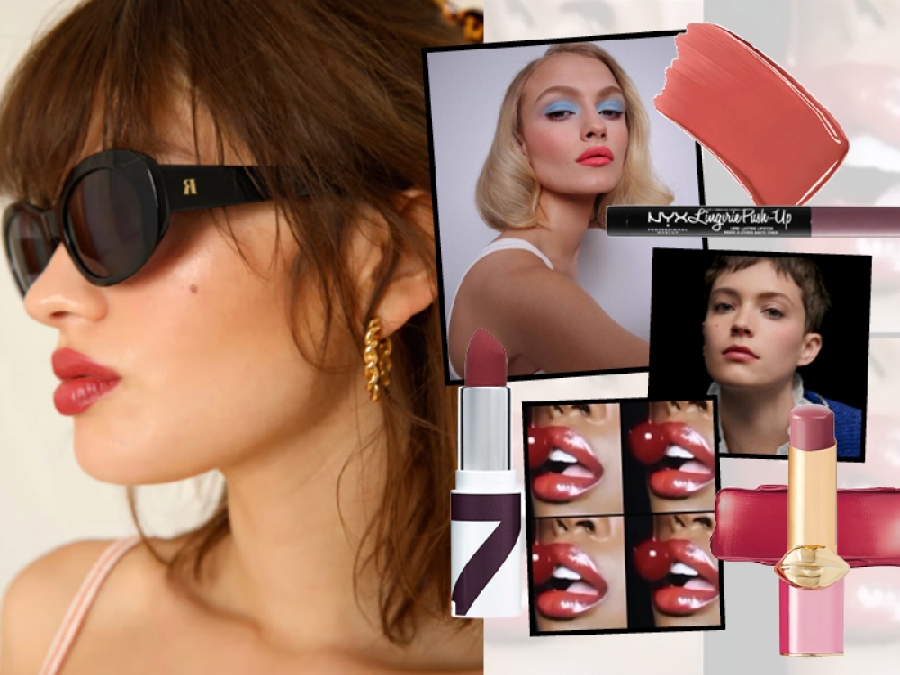 Collage of models wearing lipstick and product shots
