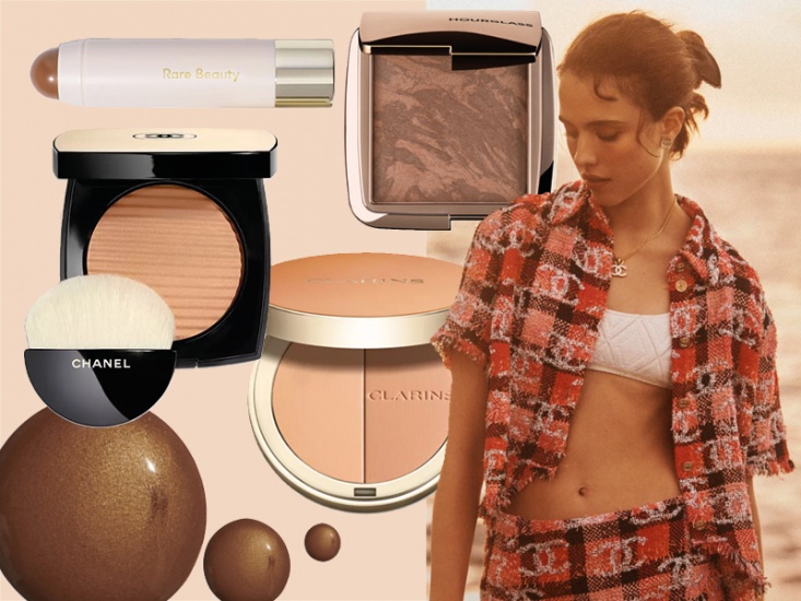 bronzers and Chanel model in the sea