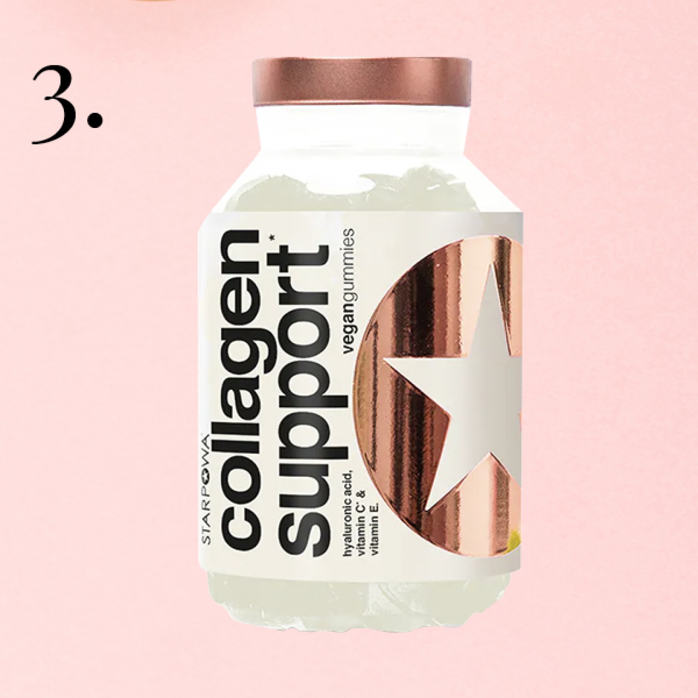 collagen gummies bottle on pink background