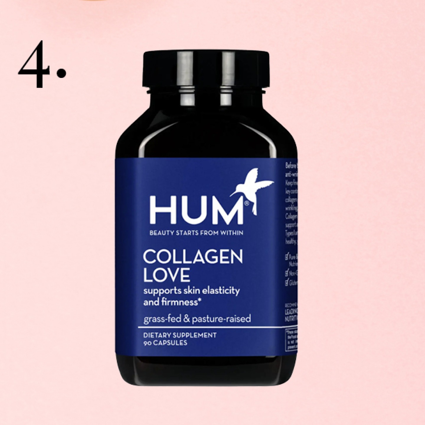 collagen capsules bottle on pink background