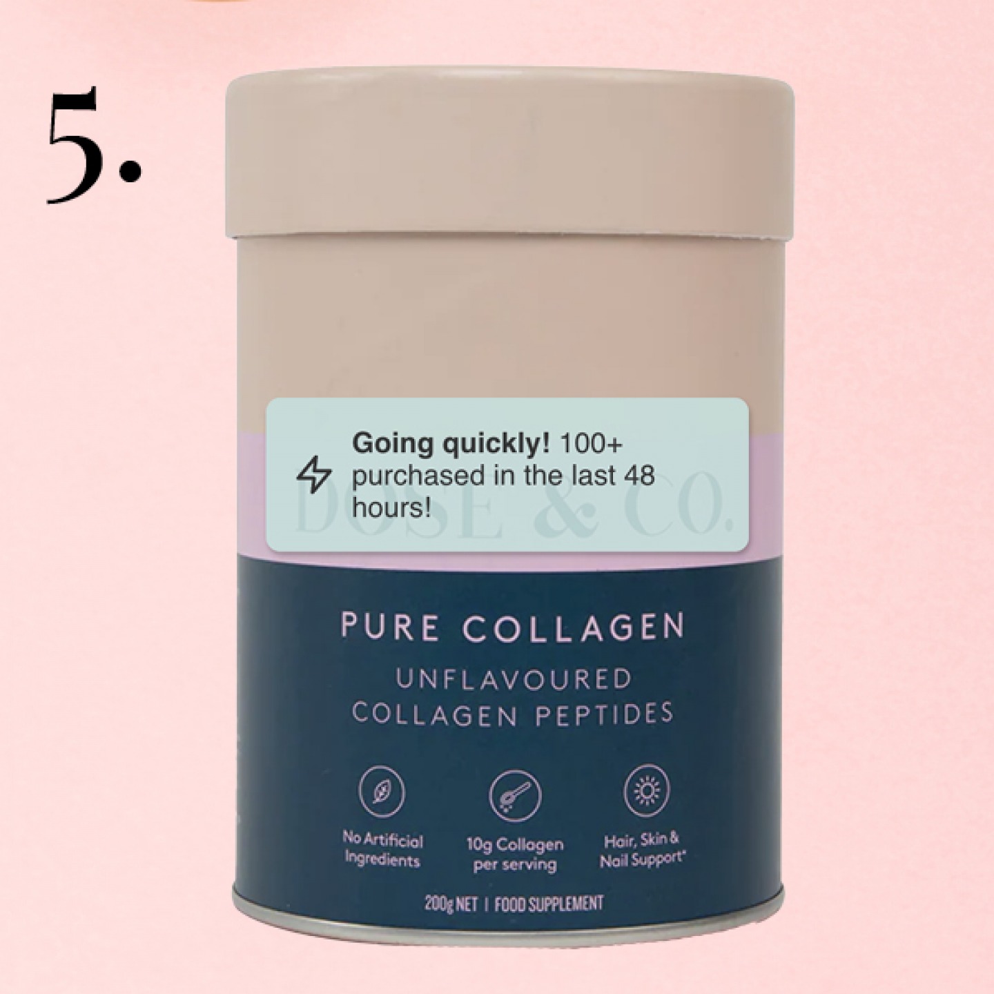 collagen peptides bottle on pink background