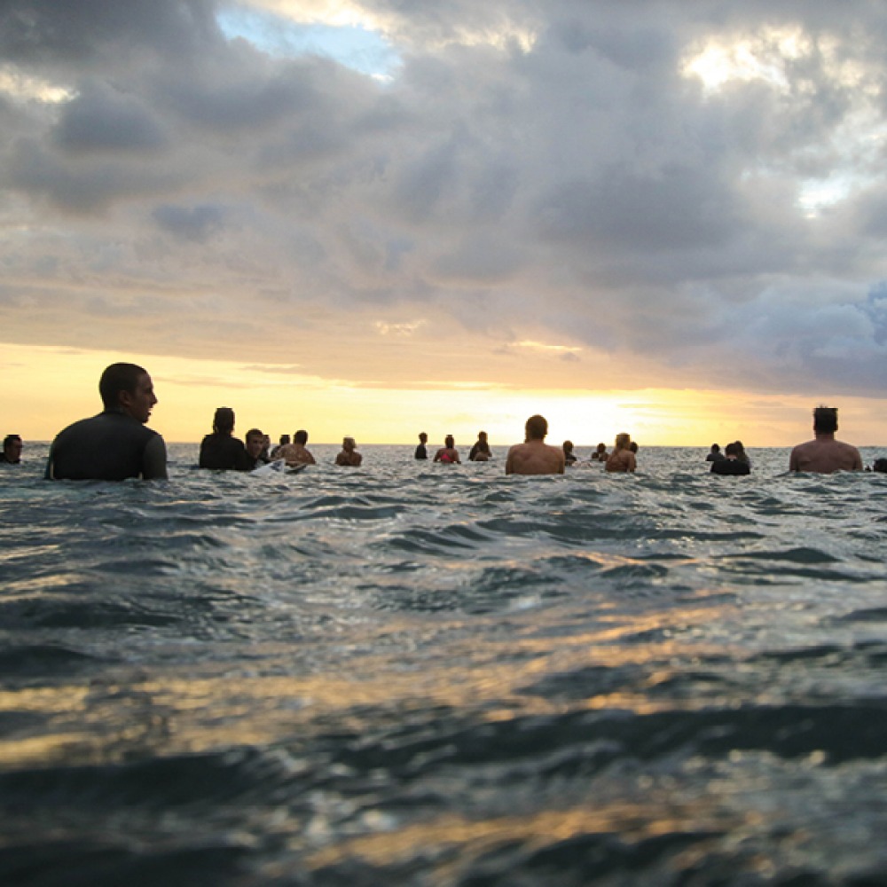 group of swimmers in the sea
