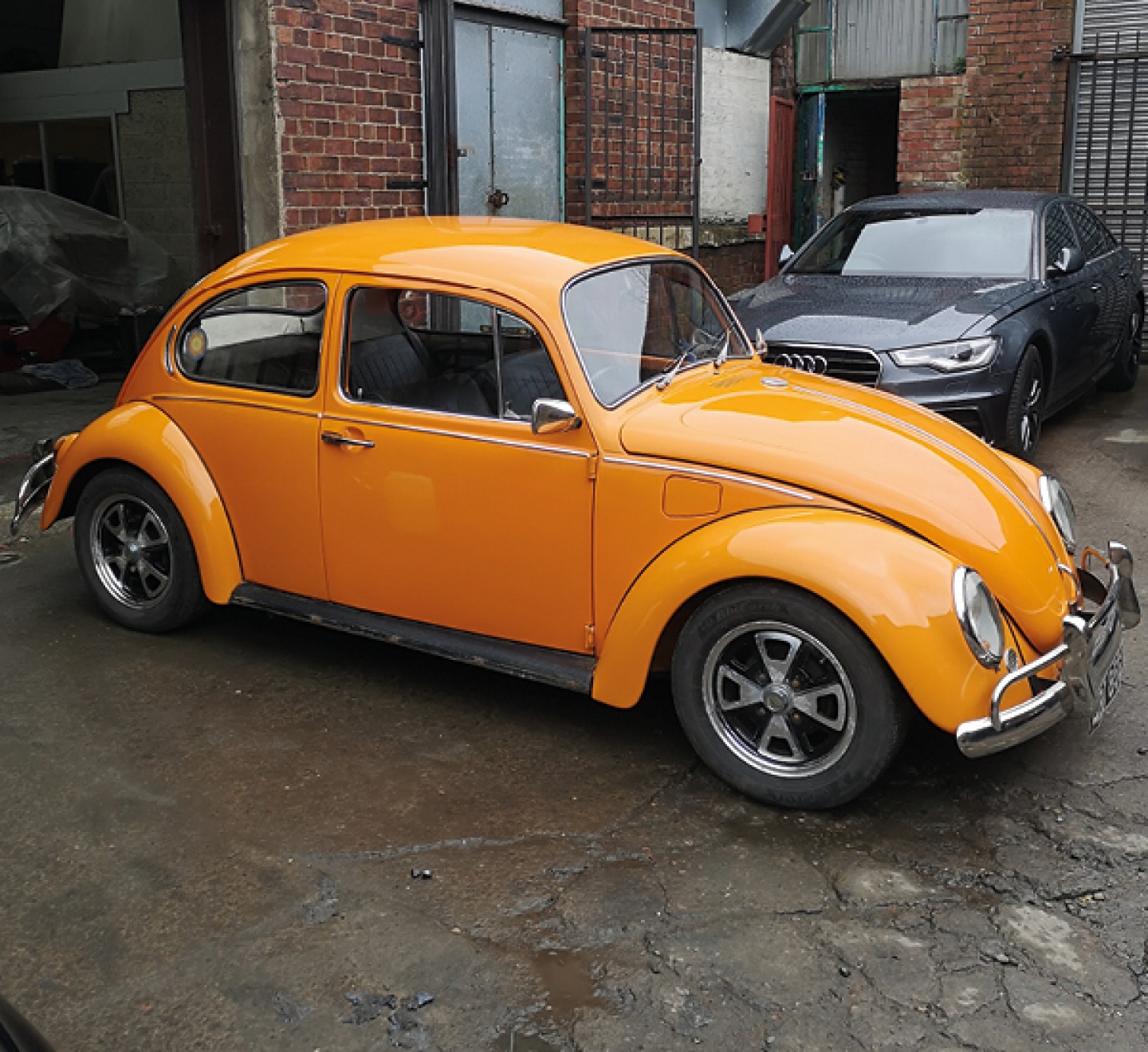 bright orange beetle car