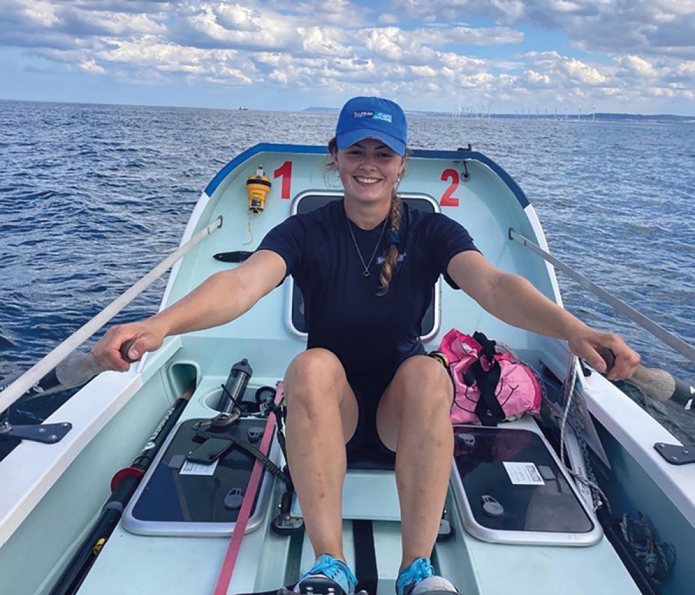 Miriam rowing at sea