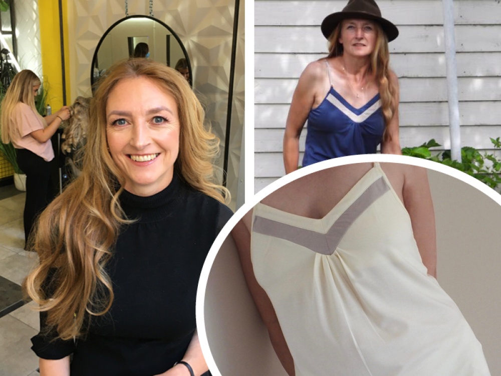 Amanda Linney posing for photograph and her nightgowns