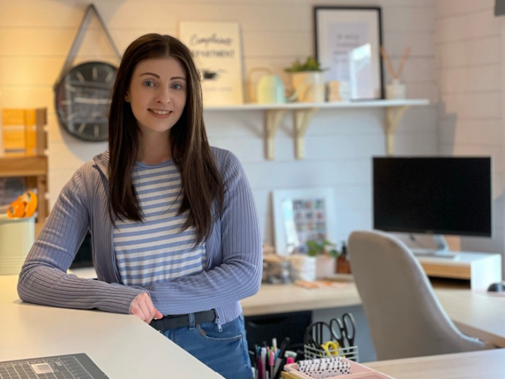 Ellie Bell in her garden studio