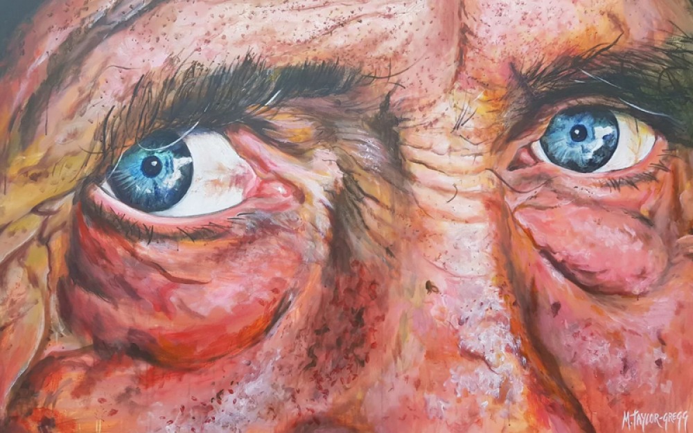 Painting of an elderly person across the eyes