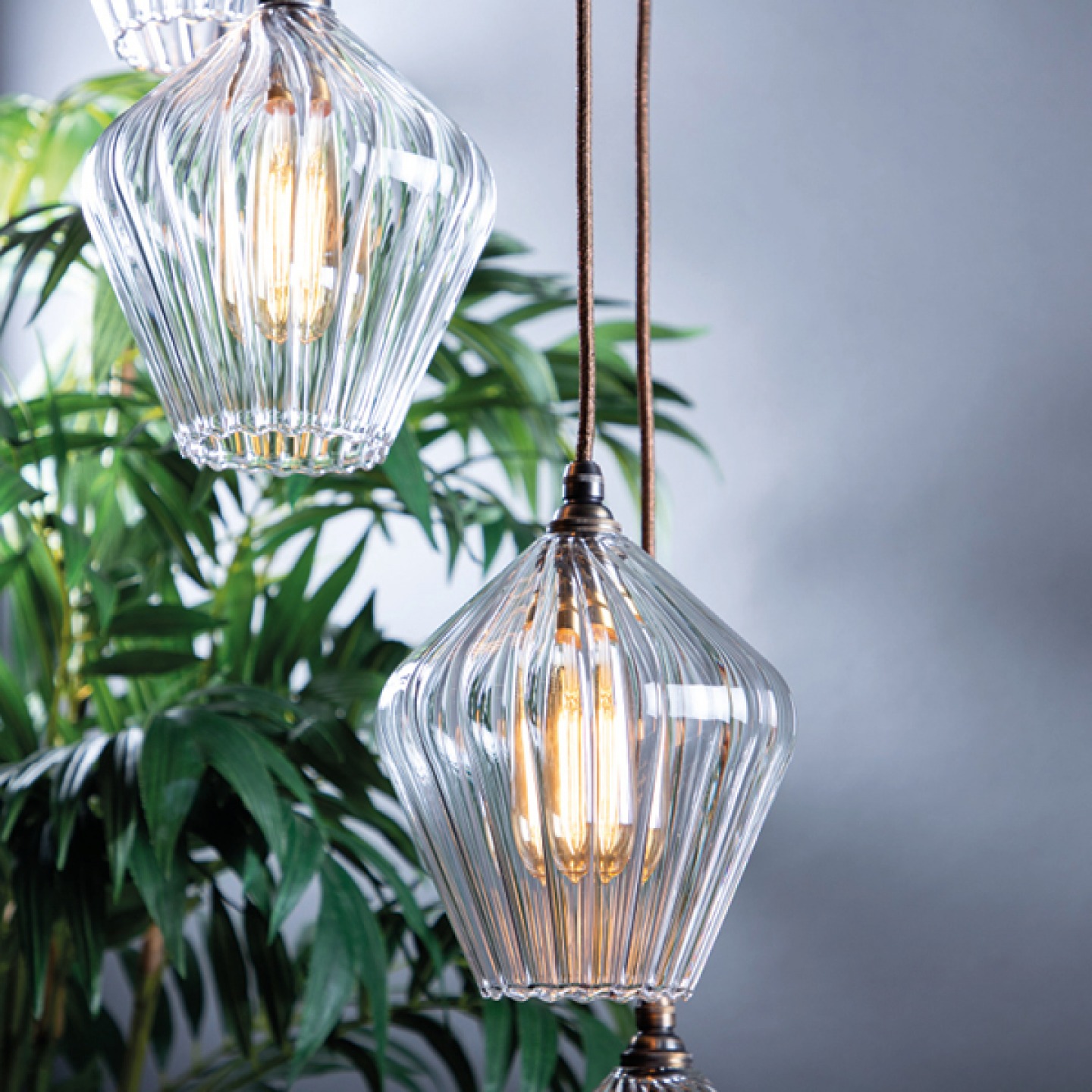 Olive clear ribbed pendant light