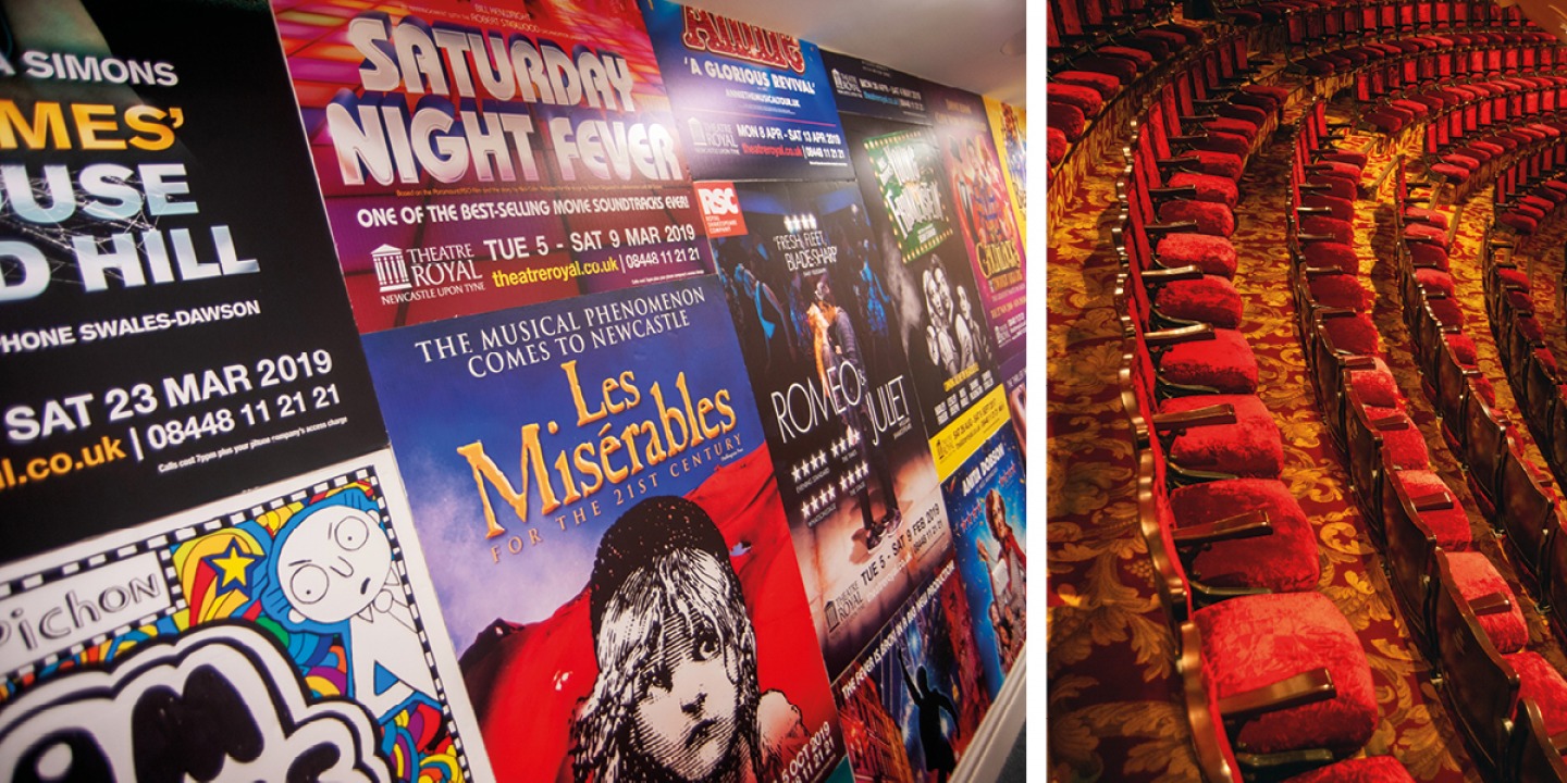 Theatre posters and traditional red theatre seats