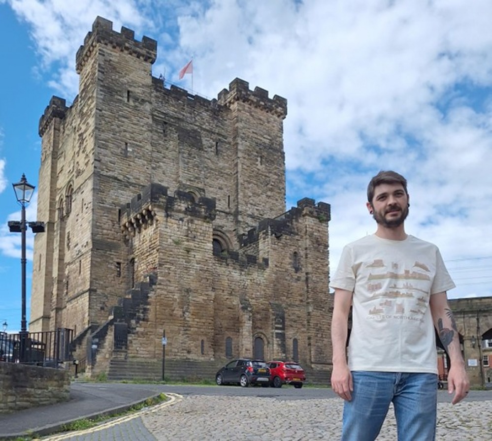 Aidan outside Newcastle Castle Keep
