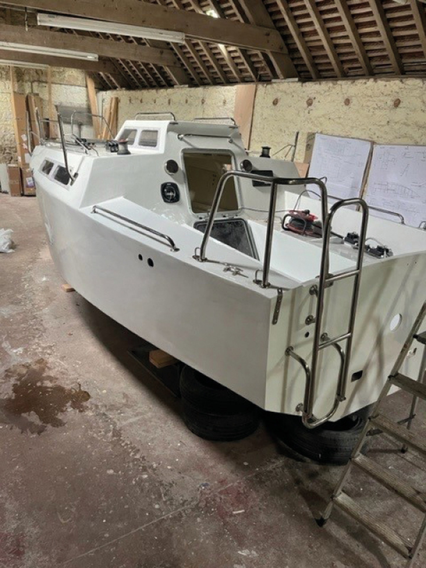 The boat with the fibreglass white wrap
