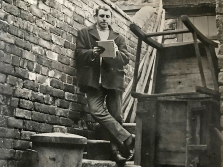 Charlie Rogers sketching in his back yard 1966