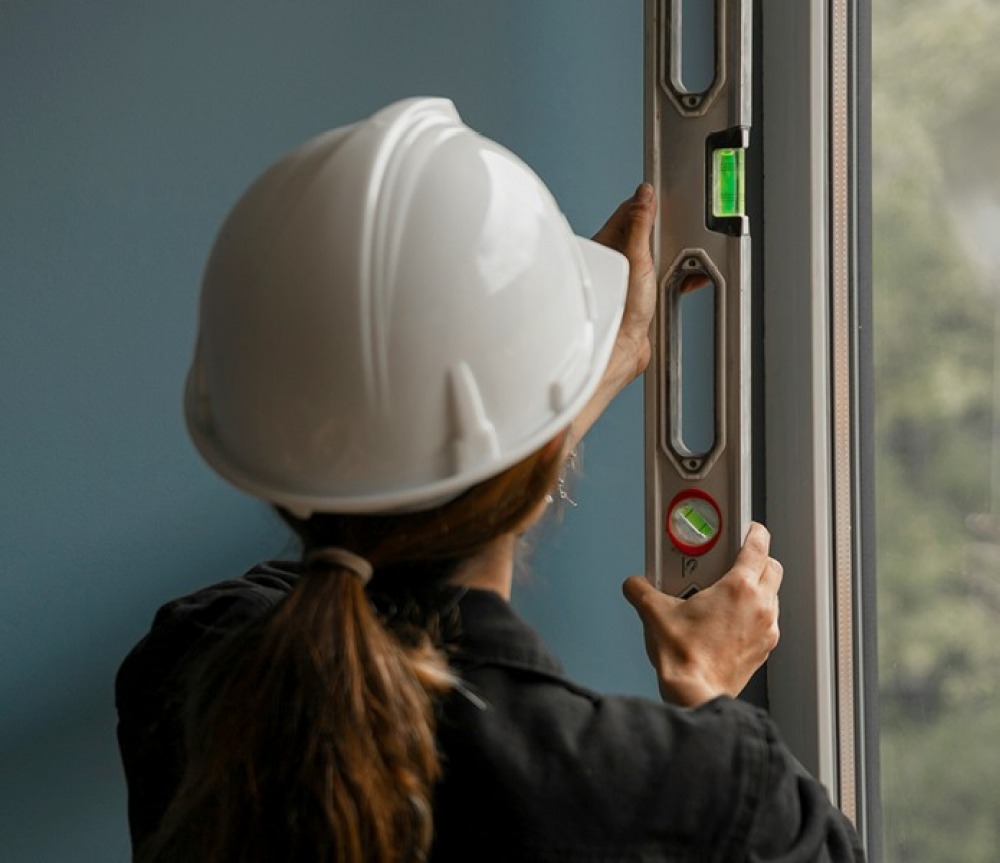 woman using a spirit level