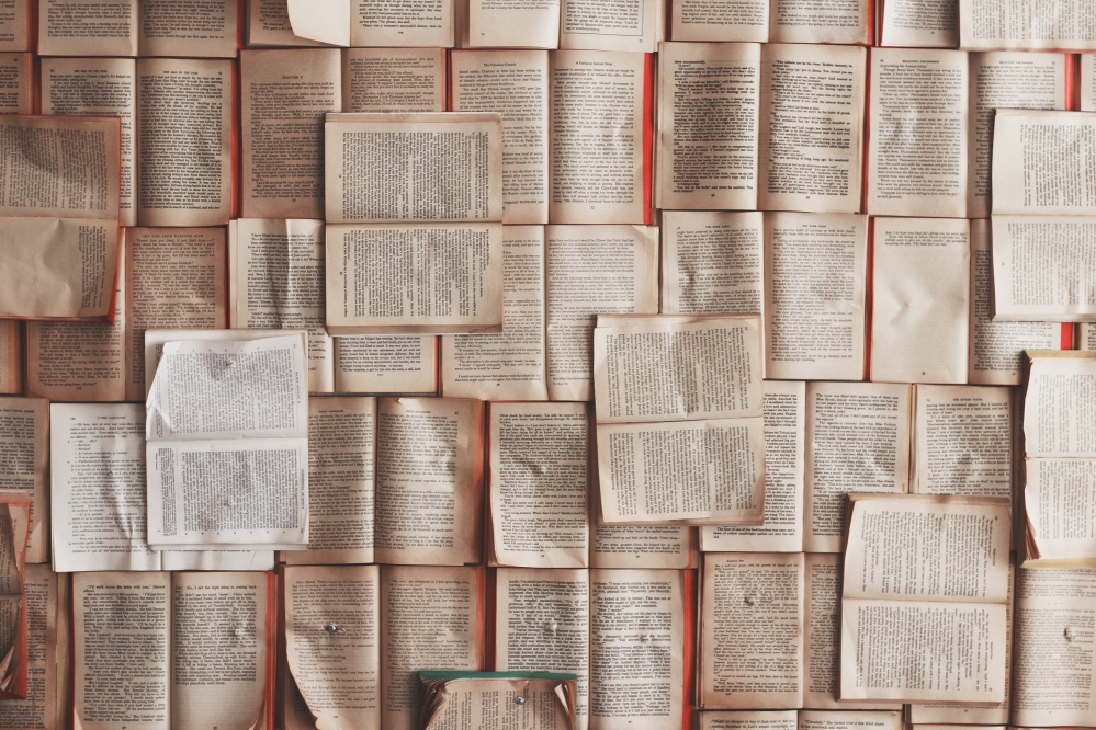 Piles of book pages