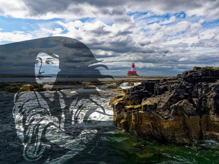 Farne Islands with Grace Darling illustration overlaid