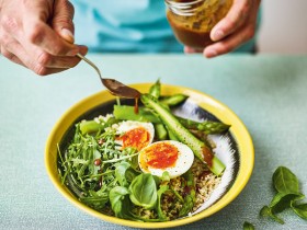 Asparagus, Bulgar Wheat and Egg Salad with Miso Dressing