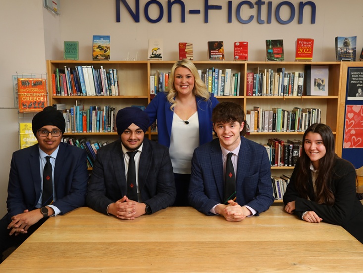 Sara Davies with pupils at Dame Allans Schools | Crest Photography