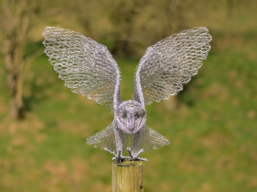 wire sculpture of a barn owl