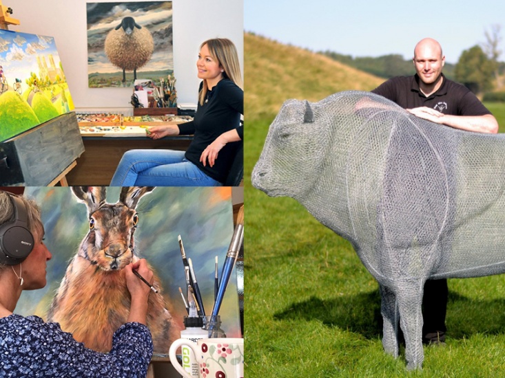 3 artists pictured with their art