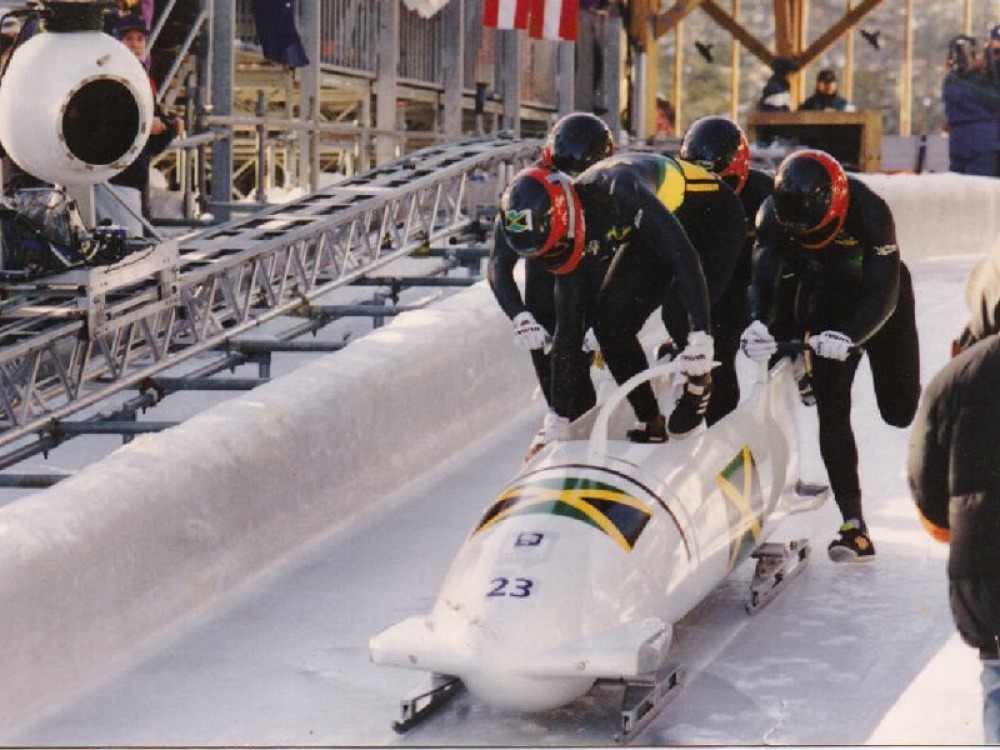 The four-man Jamaica Bobsleigh Team at the 1994 Olympic Winter Games in Lillehammer, Norway © jbsf.co