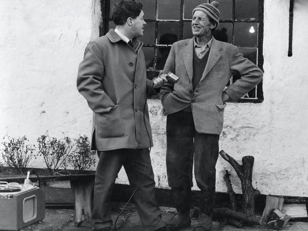 black and white photo of two older men